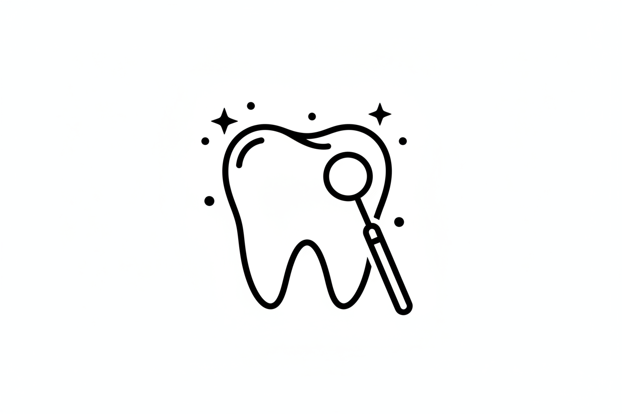 “Create a black line icon of a professional dentist tool combined with a shining tooth to represent dentist-level cleaning. Simple, modern, no text, white background.”