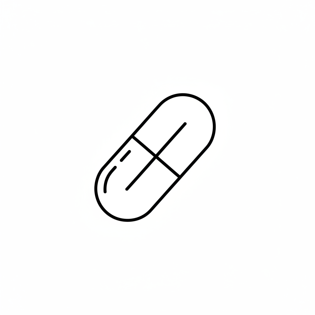 Minimal outline icon of a pill or droplet with a diagonal strike-through.
Black line art on white background.
Simple, modern, non-medical appearance.